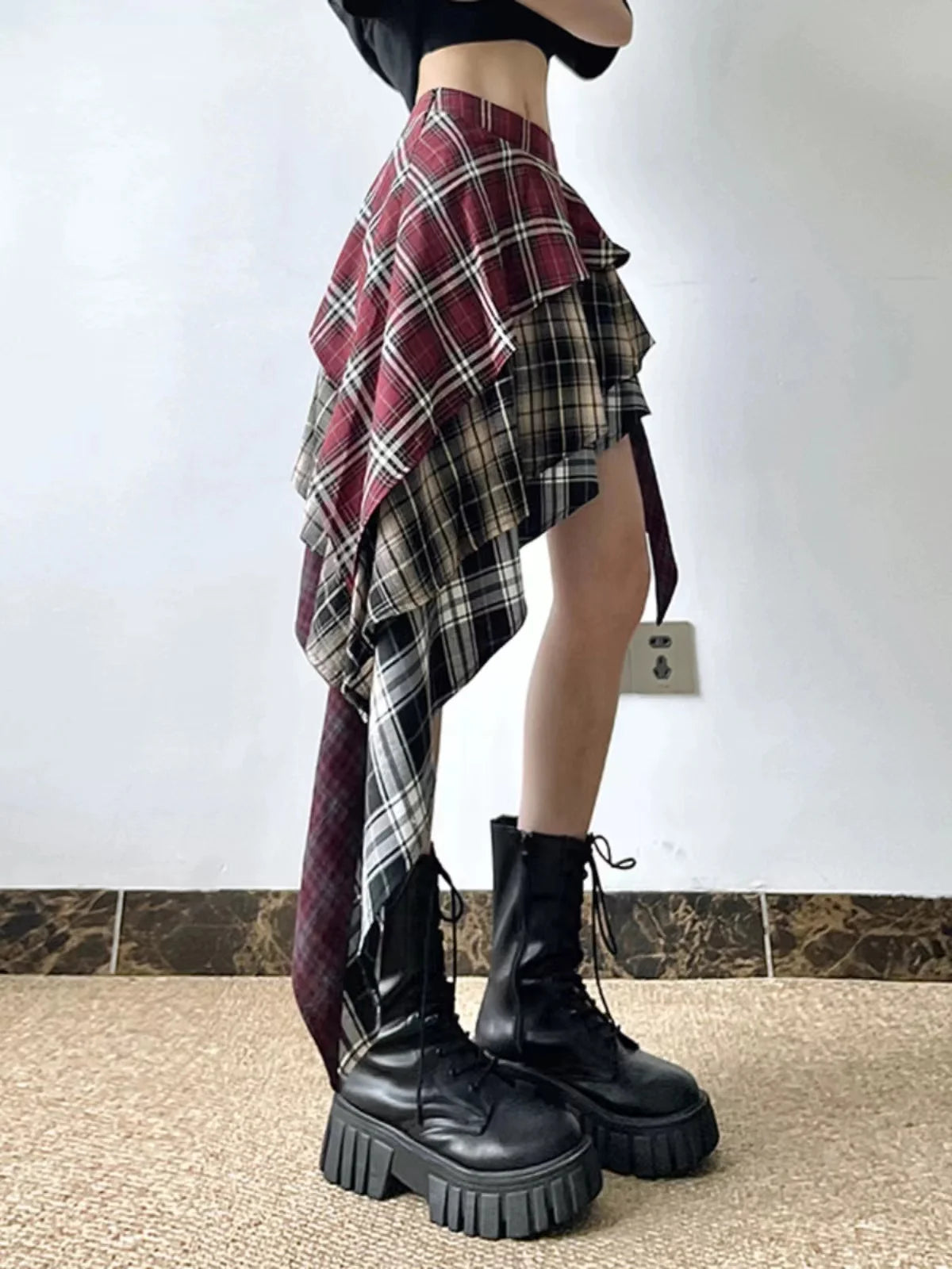 Wjczt 2024 Autumn Summer New Fashion Design Plaid Tassel Short Skirt High Waist Japan Popular Half Skirt Women's Skirt Pants Warm Wool Trousers