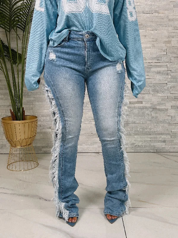 SD4440P - EMBROIDERY SIDE STACKED DENIM PANTS Lightweight Jogger Pants