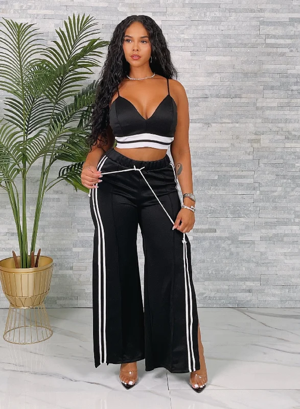 AA2032+BT1371P-Strap Top & Side Stripe Pants Set Wide-Legged Palazzos