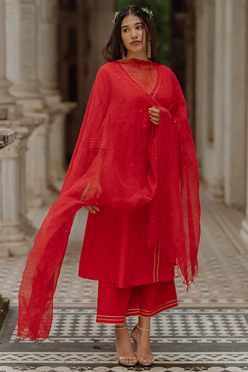 Okhai 'Scarlet Angel' Gota Patti Kurta Pant Dupatta Set Casual Track Pants
