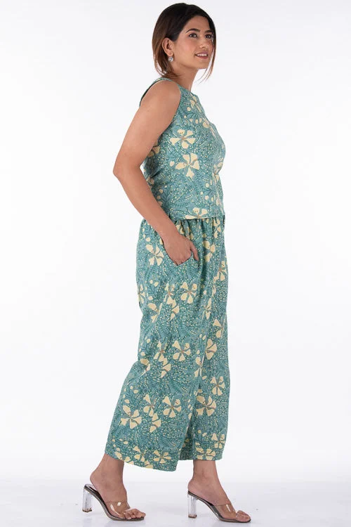 Dharan "Raag Farshi Pants " Green Block Printed Pants Comfy Cargo Trousers