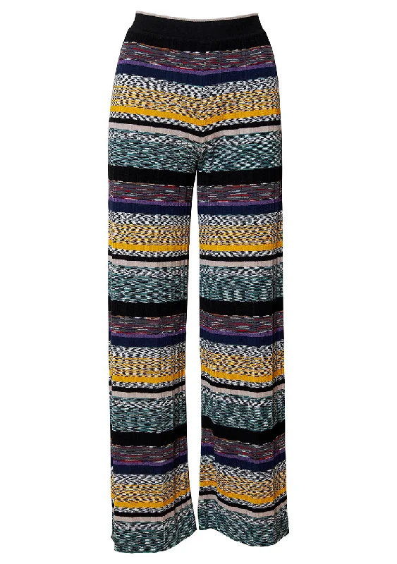 Green & Yellow Knitted Pants Stretch Fit Pants