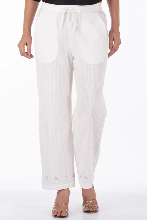 Dharan "Sikki Pants" White Embroidered Straight Pants Casual Lounge Pants