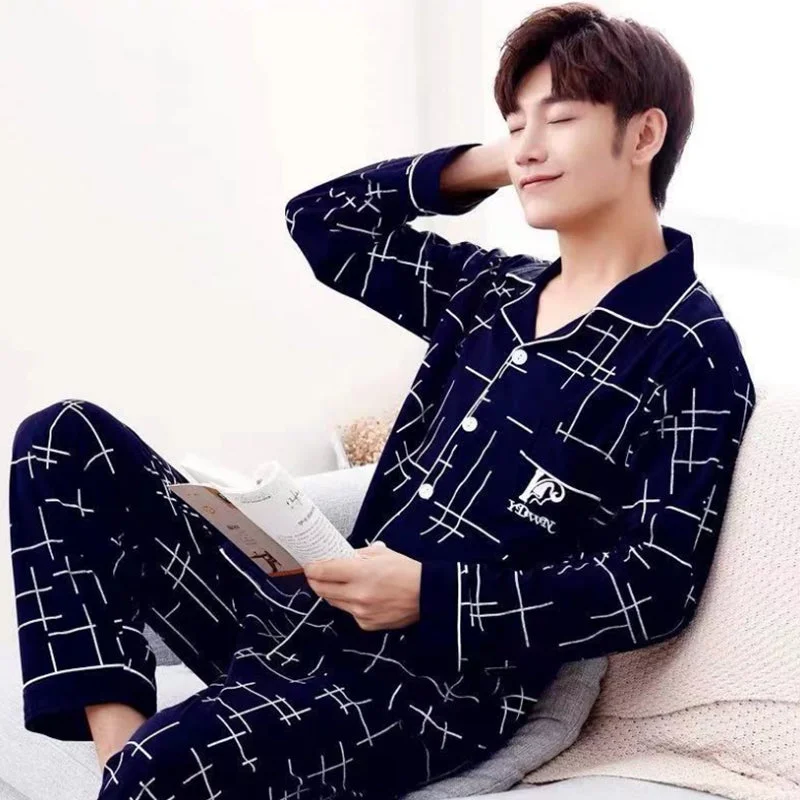 Wjczt Summer Casual Striped Cotton Pajama Sets for Men Short Sleeve Long Pants Sleepwear Pyjama Male Homewear Lounge Wear Clothes Soft Stretch Pants Wjczt Summer Casual Striped Cotton Pajama Sets for Men Short Sleeve Long Pants Sleepwear Pyjama Male Homewear Lounge Wear Clothes Soft Stretch Pants