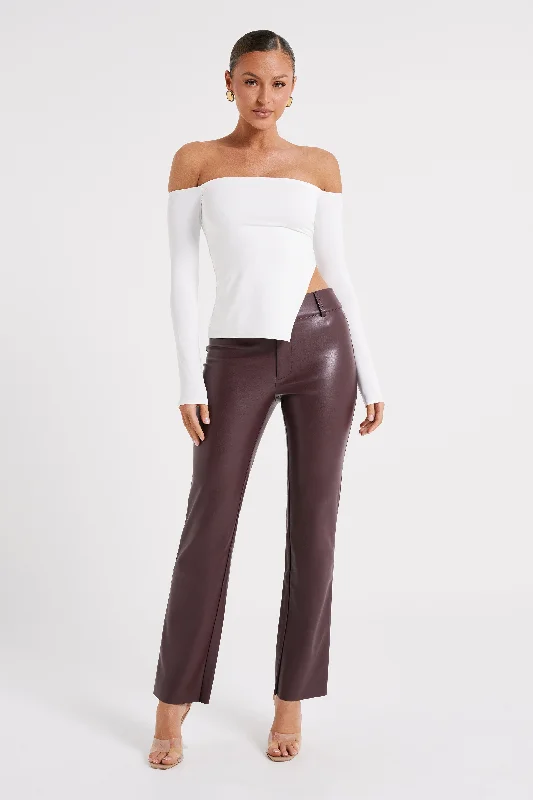 Laurette Faux Leather Straight Leg Pant - Dark Chocolate Classic Bootcut Trousers