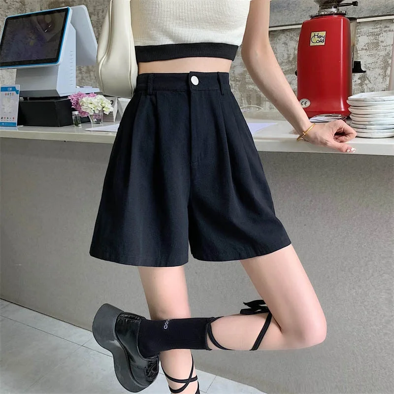 Wjczt Y2K Women High Waist White Shorts Korean Fashion Pleated Wide Leg Pants Summer Casual All Match Female Preppy Style Pants New Chic Faux Leather Pants Wjczt Y2K Women High Waist White Shorts Korean Fashion Pleated Wide Leg Pants Summer Casual All Match Female Preppy Style Pants New Chic Faux Leather Pants