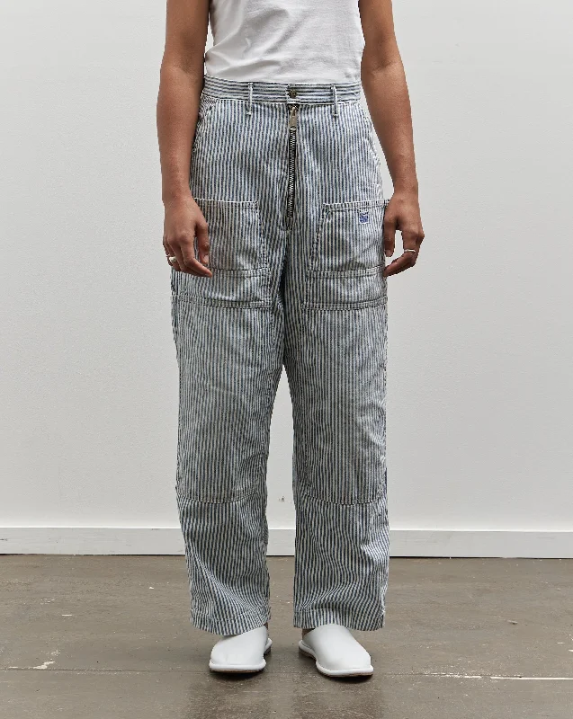 Kapital 10oz Zipper Wide Lumber Pants, Hickoree Stripe Trendy High-Waist Trousers
