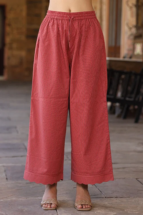 Dharan Scallop Cotton Coral Pants Classic Pleated Pants