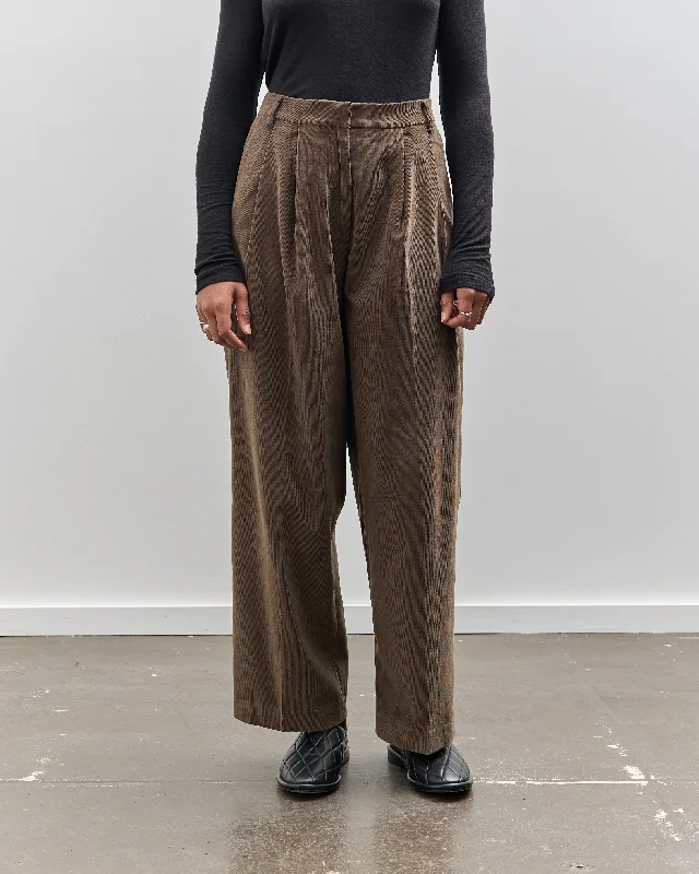 Mijeong Park Thin Cord Wide Leg Pants, Light Brown Comfortable Denim Pants