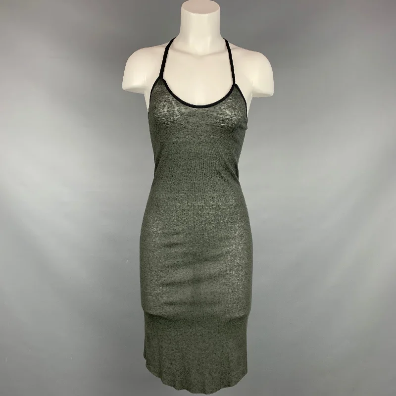 ALESSANDRO Size 4 Charcoal Ribbed Cotton / Linen Dress