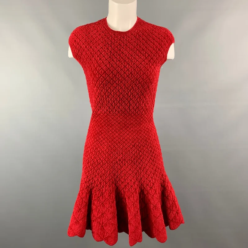 ALEXANDER MCQUEEN Size XS Burgundy Quilted Stretch Wool Blend Cocktail Dress