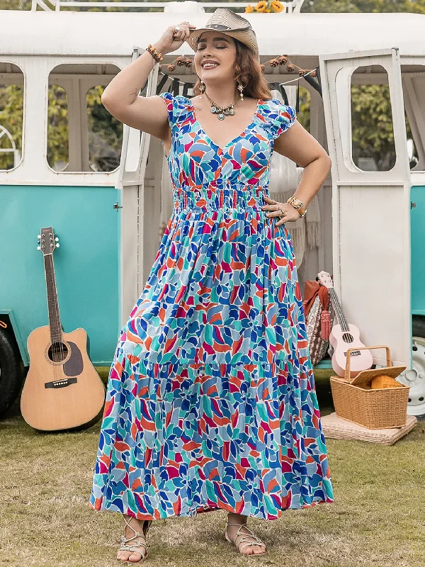 Blue Zone Planet |  Plus Size Printed Cap Sleeve Dress