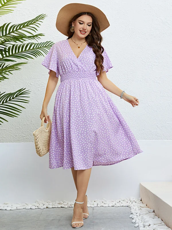 Blue Zone Planet |  Plus size summer V-neck purple loose dress