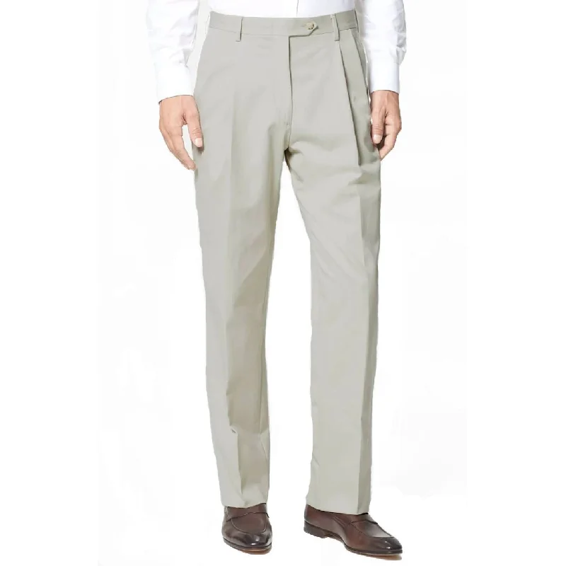 Cotton Twill Performance Dress Khaki in Stone (Windsor Double Reverse Pleat - Regular & Long Rise) by Berle Cotton Twill Performance Dress Khaki in Stone (Windsor Double Reverse Pleat - Regular & Long Rise) by Berle