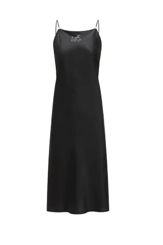 DIAMOND POODLES BLACK SILK SLIP DRESS