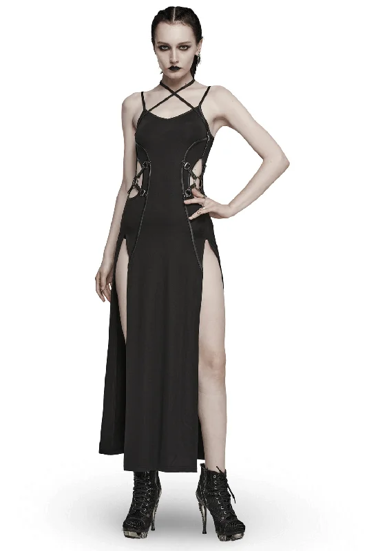 Edgy Long Two-Way Straps Dress with Slits and Lace Up