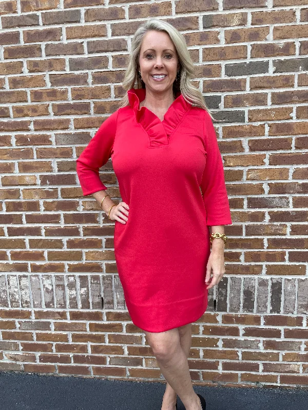 Gretchen ScottJersey Ruffneck Dress - Red Solid