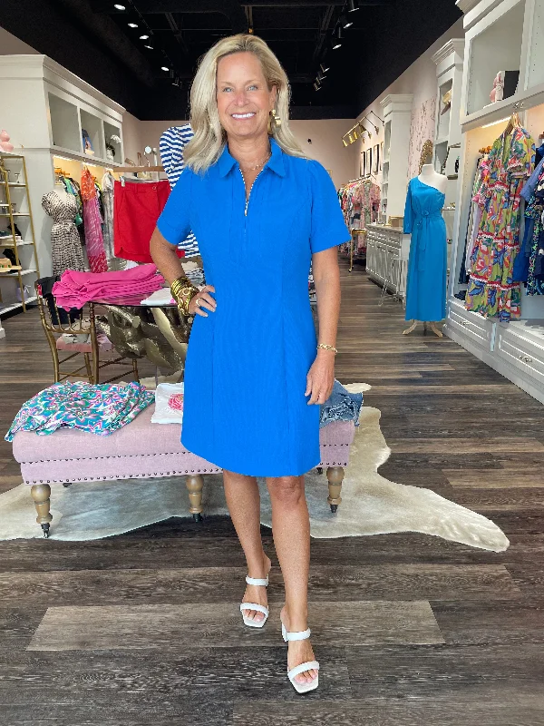 Jade Front Zip Fitted Dress Royal