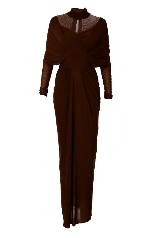 KENNY BROWN DRAPED FULL SLEEVES NET DRAPED GOWN