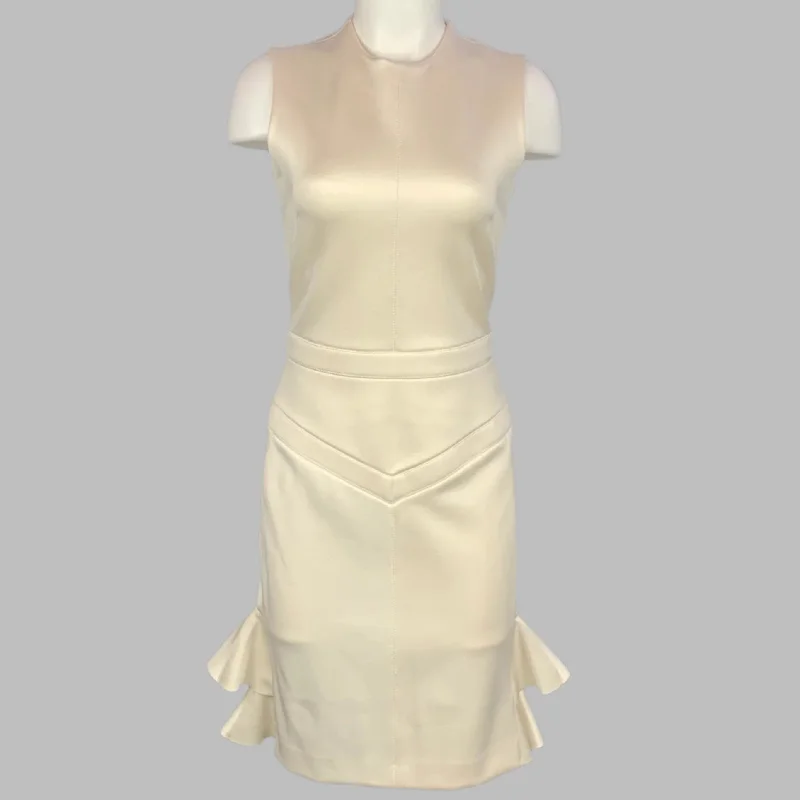 LOUIS VUITTON Size S Beige Ecru Wool Blend Ruffled Fitted Cocktail Dress