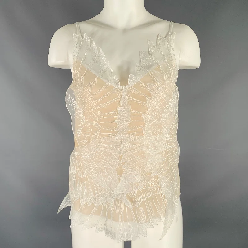 PINKO Size 4 Beige White Polyester Lace Spaghetti Straps Dress Top