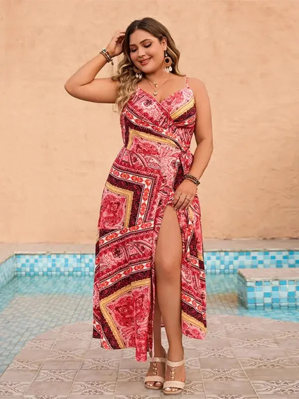 Blue Zone Planet |  Plus size holiday spaghetti strap print dress