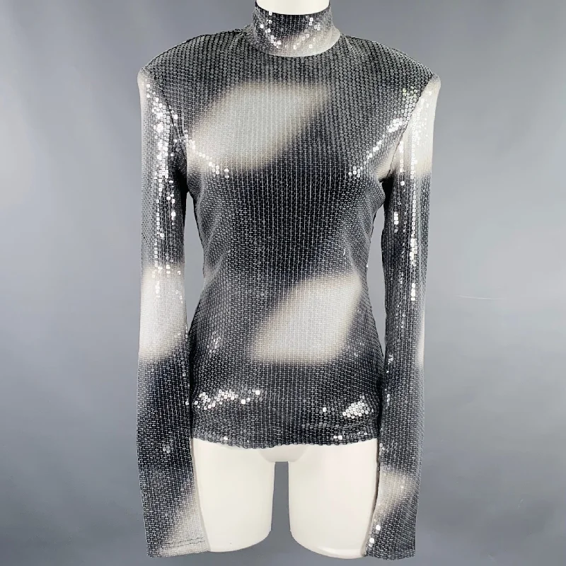 PRIVATE POLICY Size M Grey White Polyester Blend Sequined Dress Top