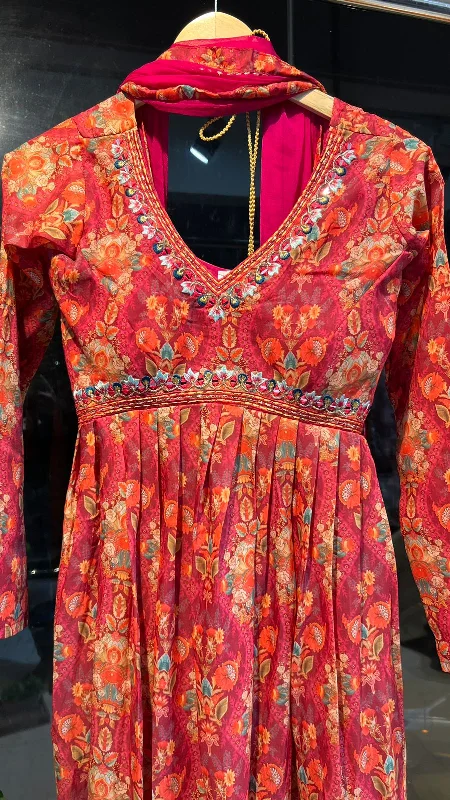 Reddish pink 3 piece kurti full length dress