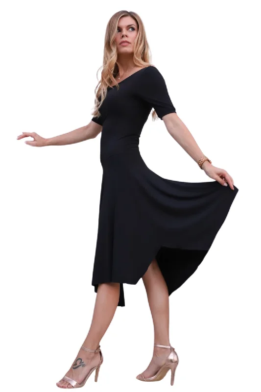 Short-sleeve Tango Dress with Side Draping (S,L,XL) (Brown,Burgundy)