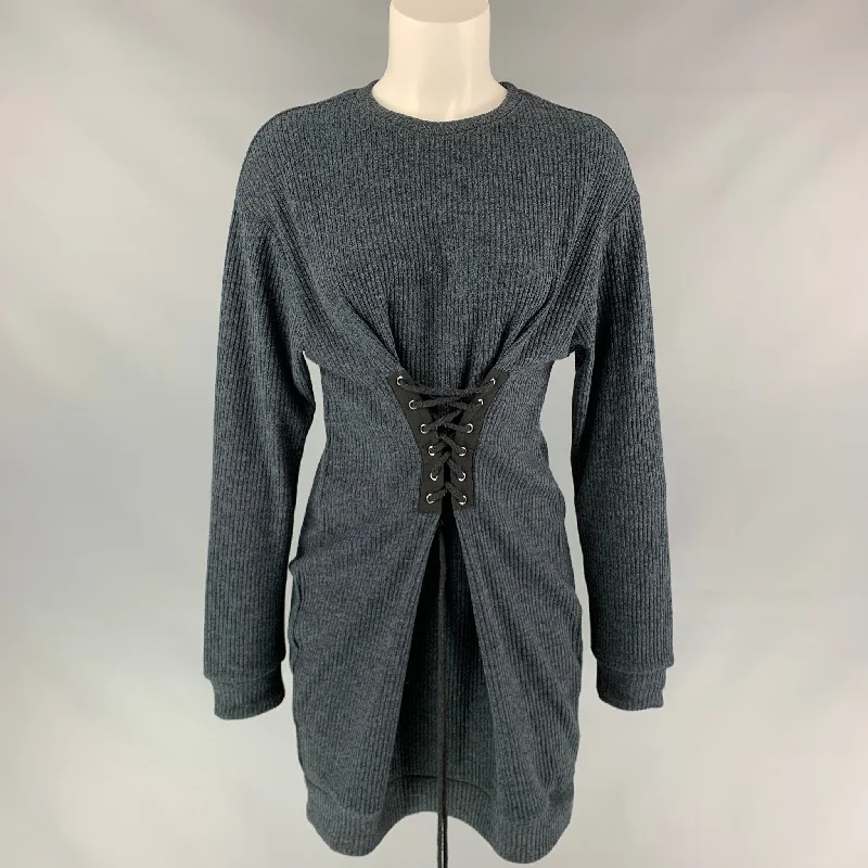 WAYF Size S Dark Blue Ribbed Knitted Polyester Dress