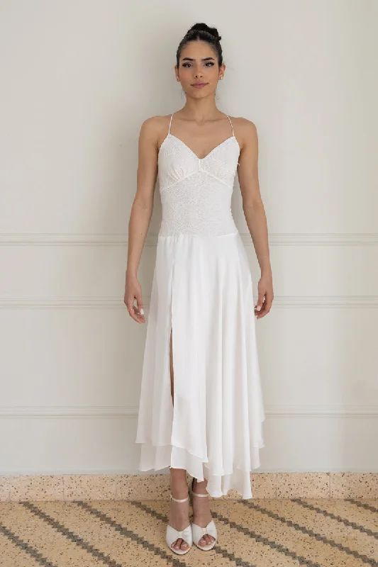 White Two-layer Satin And Lace Open Back Dress (L)