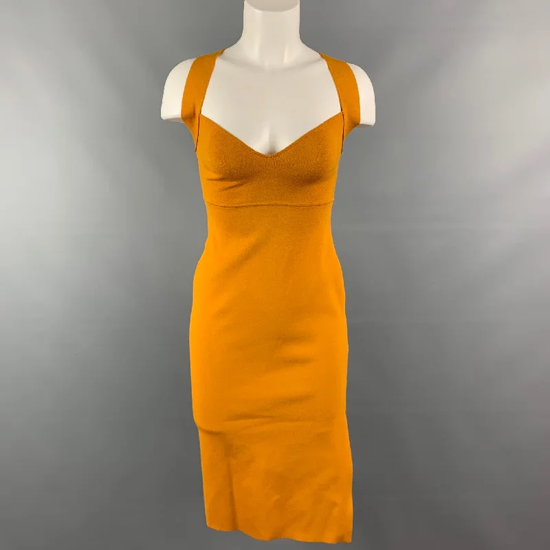 ZEYNEP ARCAY Size 4 Mustard Stretch Viscose Side Slit Cocktail Dress