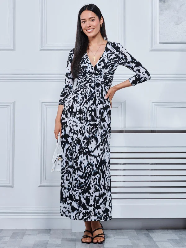 Abstract Print Jersey Maxi Dress, Abstract Multi Comfortable Satin Maxi Dress