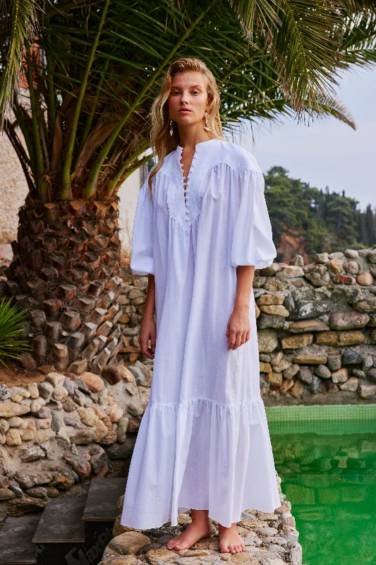Alisya Maxi Dress | White Cozy Maxi Dress with Slit