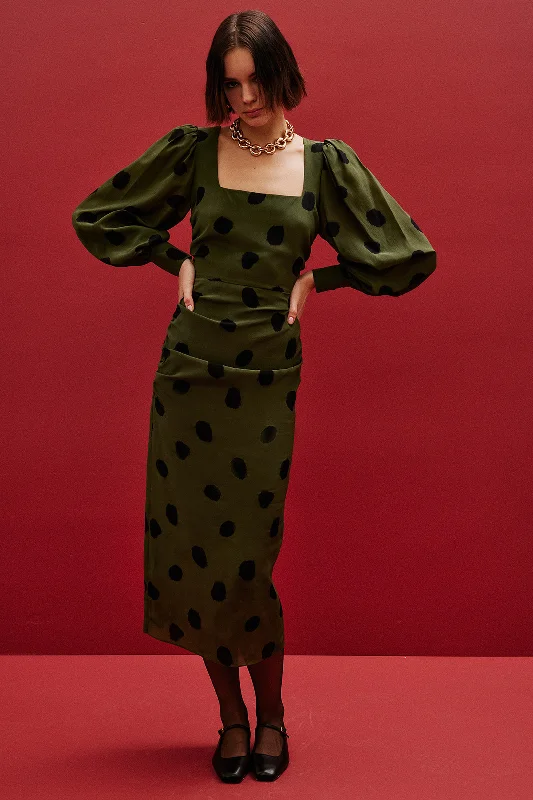 Anabel Silk Maxi Dress | Khaki & Black Elegant Maxi Dress with Slit