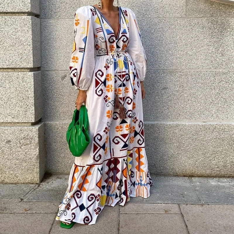 Autumn Women Elegant Vintage Print Long Dress V Neck Lace-Up Tassel Party Maxi Dresses Lady Spring Lantern Sleeve Dress Cozy Spaghetti Strap Maxi Dress Autumn Women Elegant Vintage Print Long Dress V Neck Lace-Up Tassel Party Maxi Dresses Lady Spring Lantern Sleeve Dress Cozy Spaghetti Strap Maxi Dress