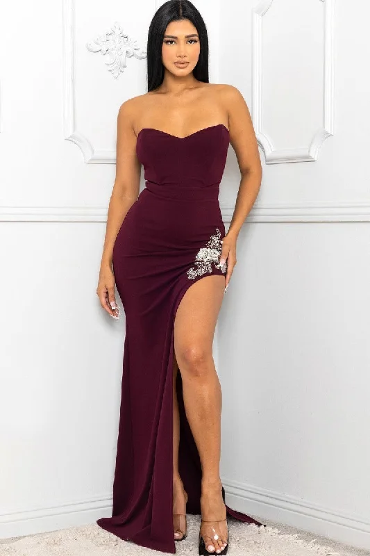 Beaded Embroidered Near Slit Detail Maxi Dress Elegant Wraparound Maxi Dress