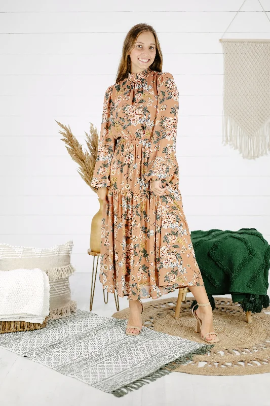 Betsy Floral Maxi Dress - Dusty Clay Cozy Longline Maxi Dress