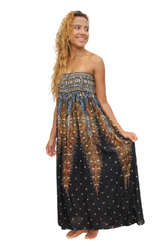 Black Peacock Maxi Dress Trendy Maxi Dress with Bow