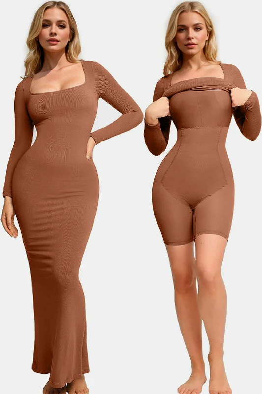 Blue Zone Planet | Basic Bae Built-In Shapewear Square Neck Long Sleeve Maxi Dress Comfortable T-Shirt Maxi Dress Blue Zone Planet | Basic Bae Built-In Shapewear Square Neck Long Sleeve Maxi Dress Comfortable T-Shirt Maxi Dress