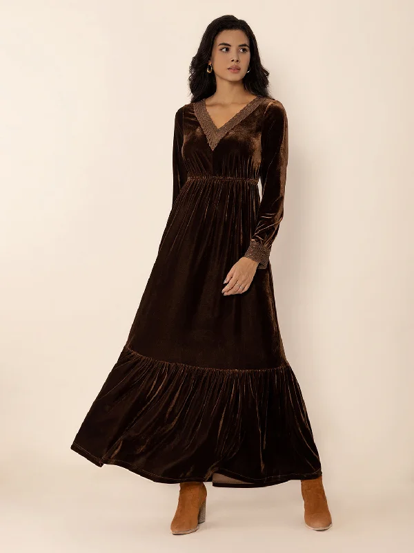 Blue Zone Planet | Lace Detail V-Neck Long Sleeve Maxi Dress Elegant Maxi Dress with Drapes Blue Zone Planet | Lace Detail V-Neck Long Sleeve Maxi Dress Elegant Maxi Dress with Drapes