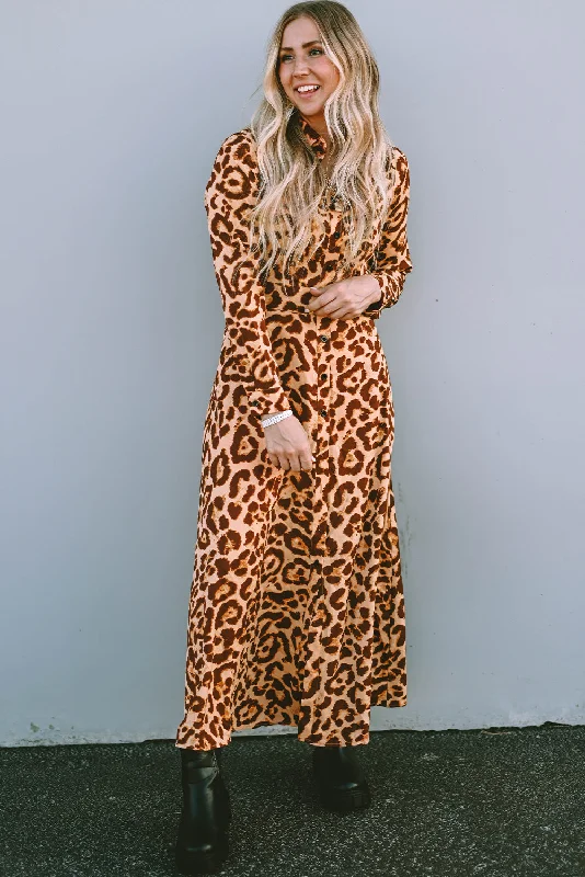 Blue Zone Planet | Leopard Button-Up Long Sleeve Maxi Dress Trendy Maxi Dress with Belt Blue Zone Planet | Leopard Button-Up Long Sleeve Maxi Dress Trendy Maxi Dress with Belt