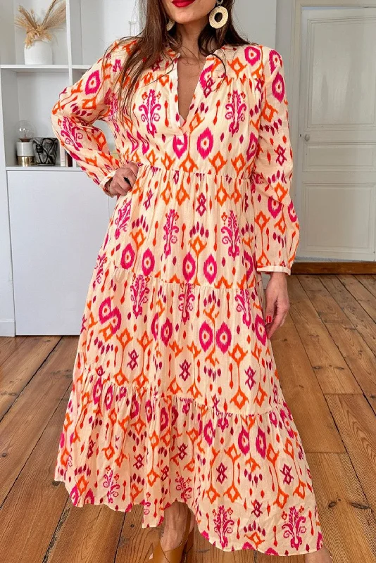 Blue Zone Planet | Orange Western Abstract Geometric Printed Maxi Dress Elegant Silk Maxi Dress Blue Zone Planet | Orange Western Abstract Geometric Printed Maxi Dress Elegant Silk Maxi Dress
