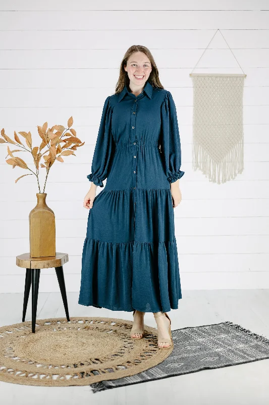 Bonnie Maxi Dress - Dark Teal Fashionable Maxi Dress with Fringe