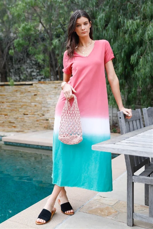 Brick Multi Color Cotton Tie-dye V-neck Maxi Dress Classic V-Neck Maxi Dress