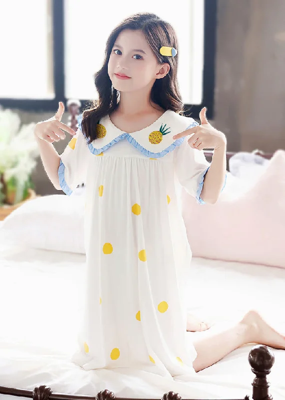 Brief White Peter Pan Collar Print Cozy Cotton Girls Maxi Dresses Short Sleeve Stylish Boho Maxi Dress