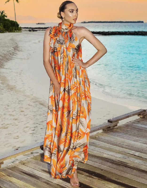 Carrot Orange Heavy Designer Heavy Fancy Maxi Dress Fashionable Layered Maxi Dress