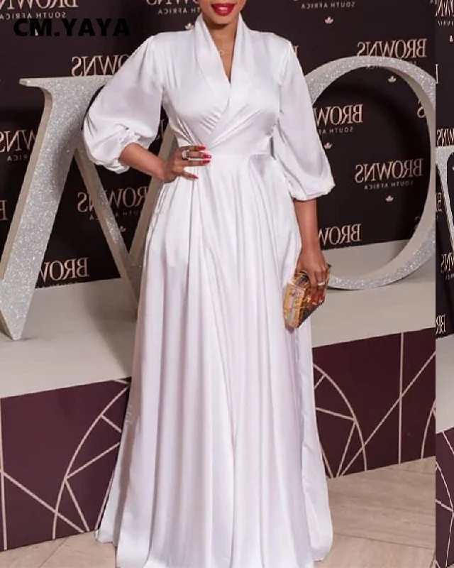 CM.YAYA Elegant Winter Autumn Women V-neck Long Sleeve Fit and Flare Long Dress Sexy Party Floor Length White Maxi Dresses Fashionable Open-Back Maxi Dress CM.YAYA Elegant Winter Autumn Women V-neck Long Sleeve Fit and Flare Long Dress Sexy Party Floor Length White Maxi Dresses Fashionable Open-Back Maxi Dress