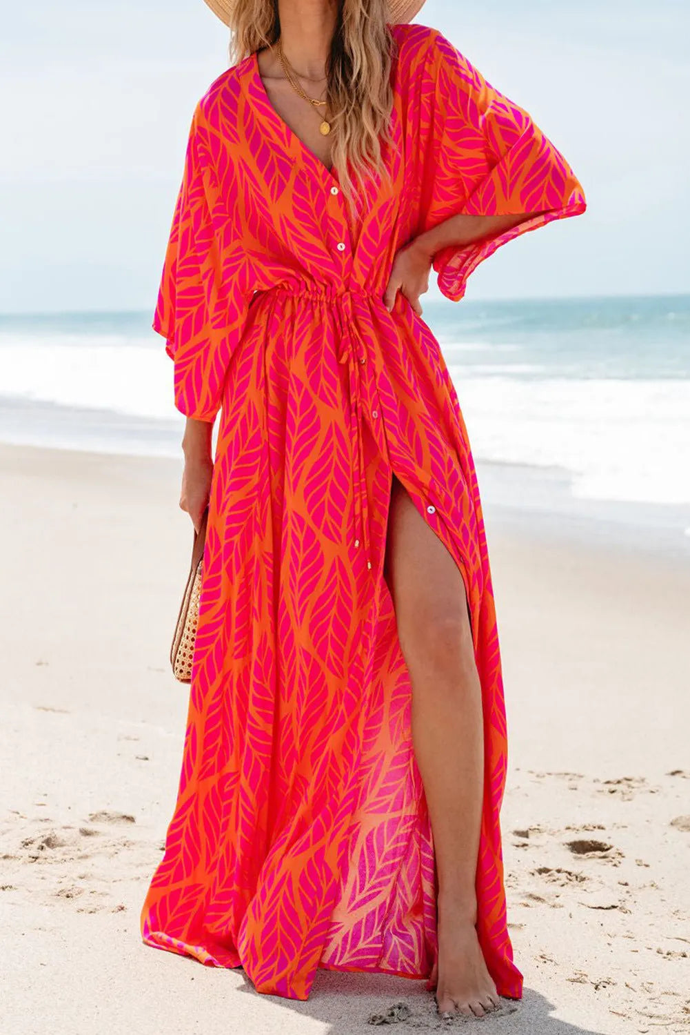 Blue Zone Planet |  Drawstring Printed V-Neck Maxi Dress Chic Summer Maxi Dress