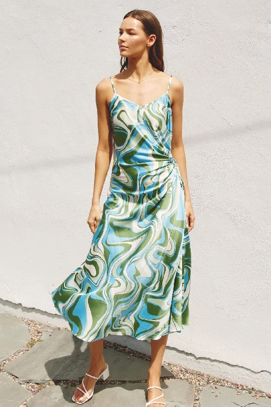 Summer Breeze Ruched Side Cutout Maxi Dress - Coastal Breeze Comfortable Plunging Neckline Maxi Dress